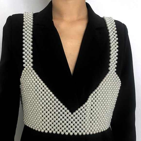 BEVZA Faux Pearl Crop Top XS - Picture 5 of 6